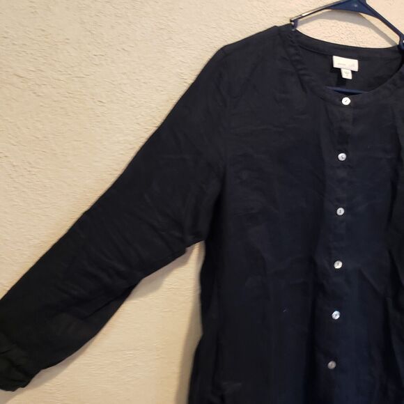 J Jill Tunic Womens Medium Navy Blue Love Linen Round Neck Tie Hem Split M - Picture 7 of 11